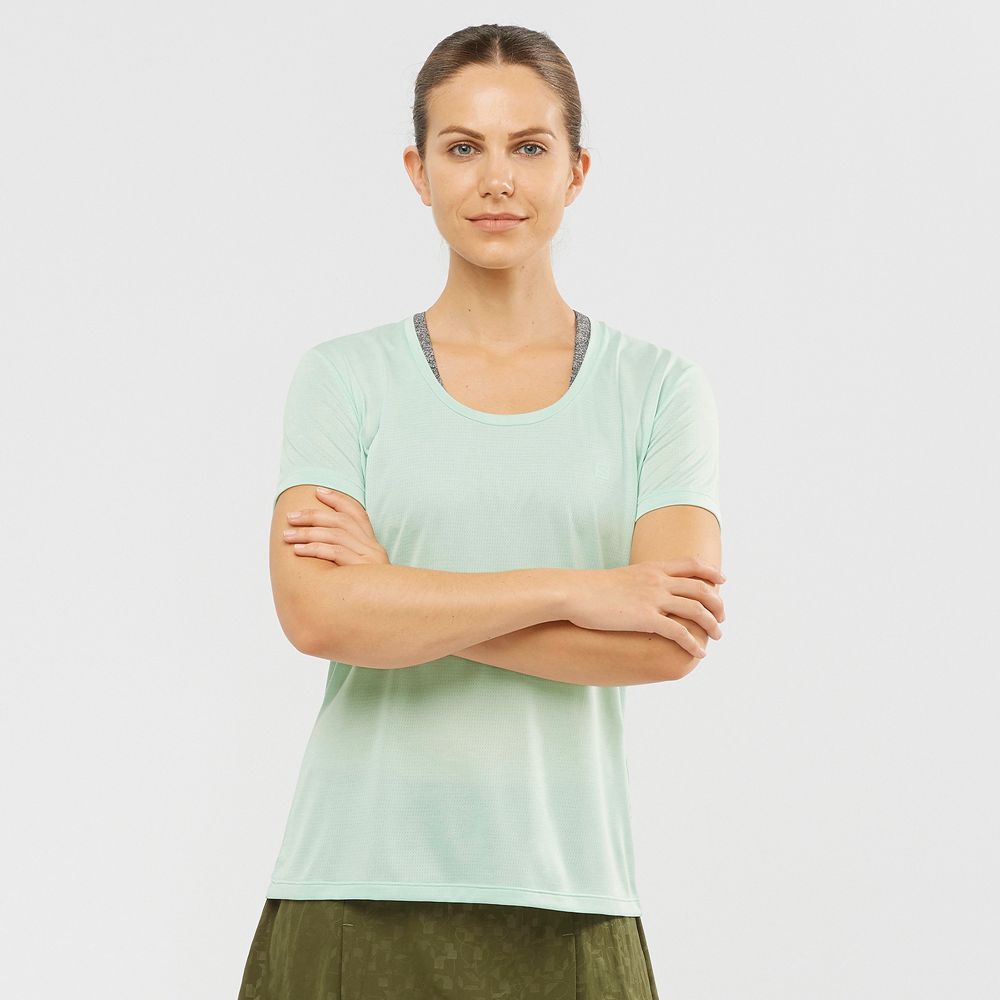SALOMON AGILE Philippines - Women's Tee Shirts - Light Blue | 530628-TPE